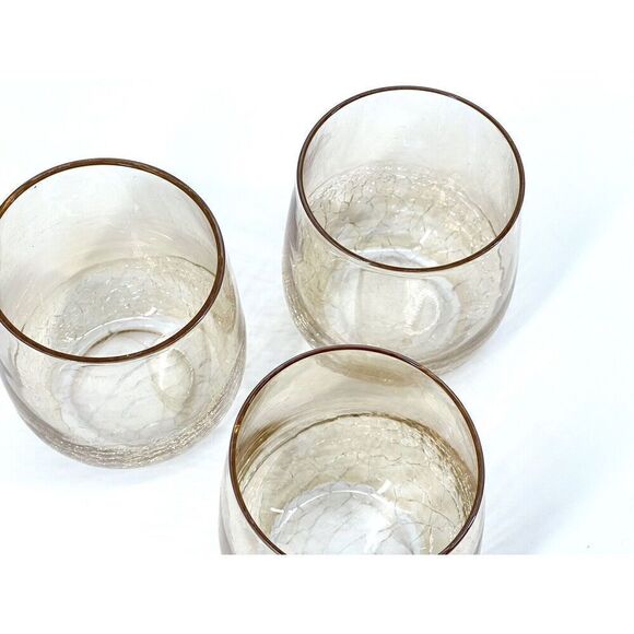 Pier 1 One Crackle Old Fashioned Lowball Glasses Golden Luster Amber Set Of 3 - Picture 4 of 7